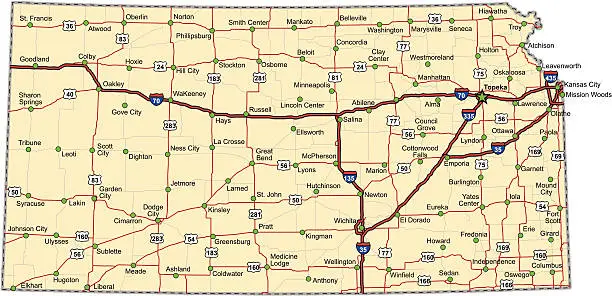 Vector illustration of Kansas Highway Map (vector)
