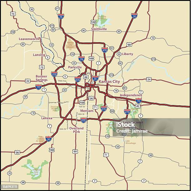 Kansas City Obszar Ulica Mapy - Stockowe grafiki wektorowe i więcej obrazów Kansas City - Stan Missouri - Kansas City - Stan Missouri, Mapa, Stan Missouri