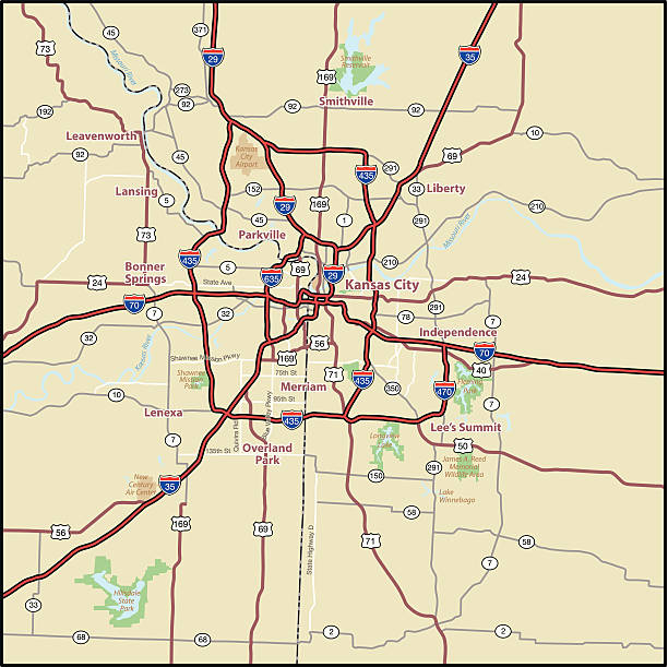 Kansas City Area Street Map vector art illustration