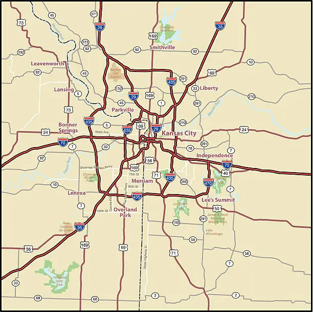 Vector illustration of Kansas City Area Street Map