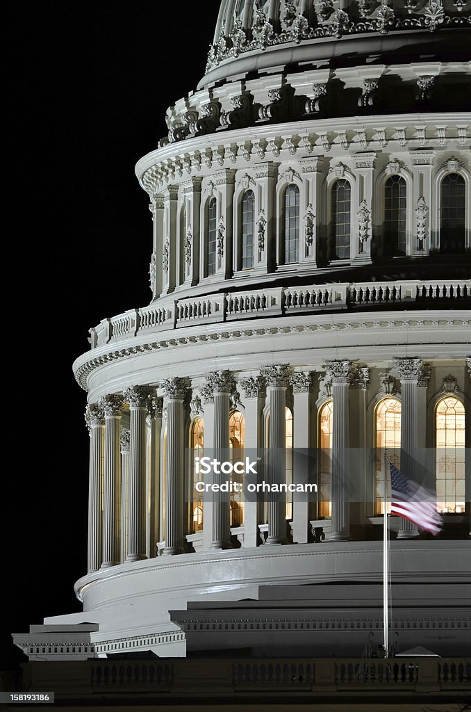 Washington DC, US Capitol building dome detail at night Capitol Building - Washington DC Stock Photo