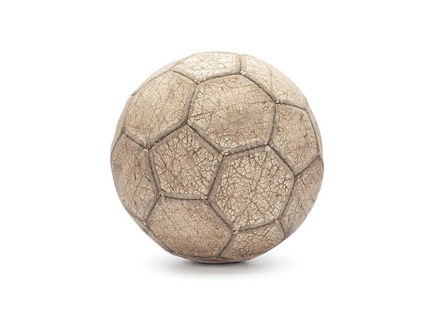 istock Single old soccer ball isolated on white background 158196386