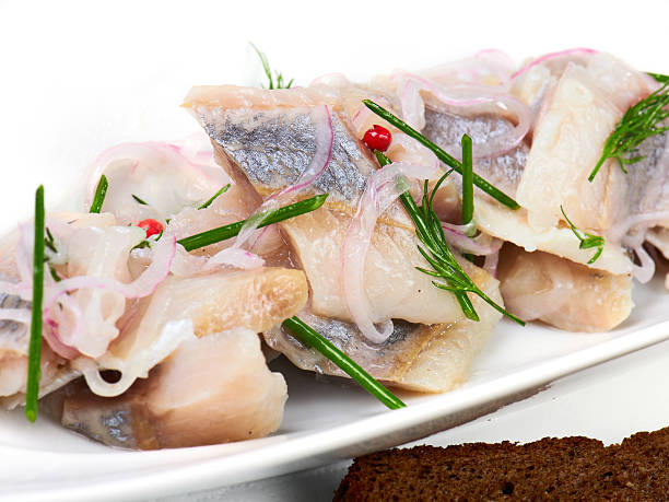 Salted herring fillet stock photo