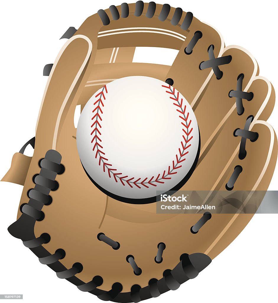 A woven baseball glove holding a baseball on white Baseball glove with a baseball inside. Baseball - Ball stock vector