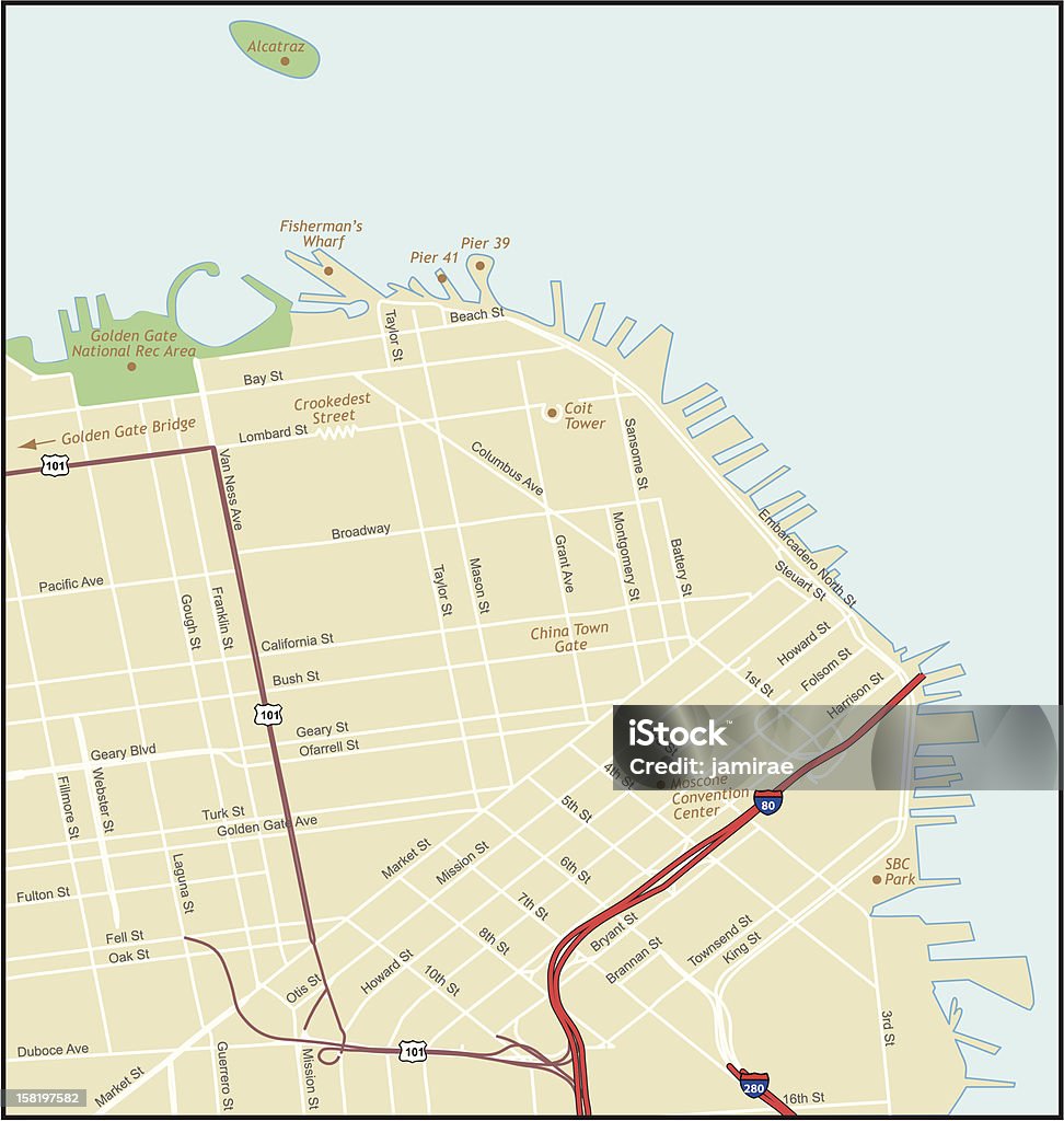 Karte San Francisco, Kalifornien - Lizenzfrei Karte - Navigationsinstrument Vektorgrafik