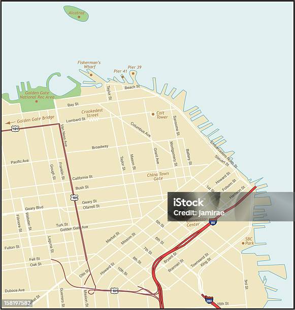 Karte San Francisco Kalifornien Stock Vektor Art und mehr Bilder von Karte - Navigationsinstrument - Karte - Navigationsinstrument, San Francisco, Stadtplan