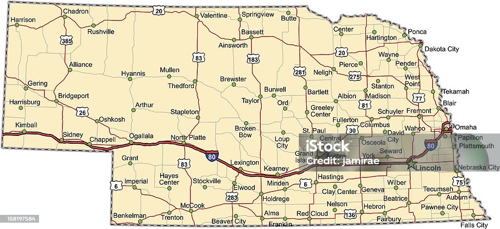 Nebraska autostrada mappa (Vettore - arte vettoriale royalty-free di Nebraska