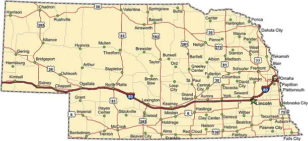 Vector illustration of Nebraska Highway Map (vector)