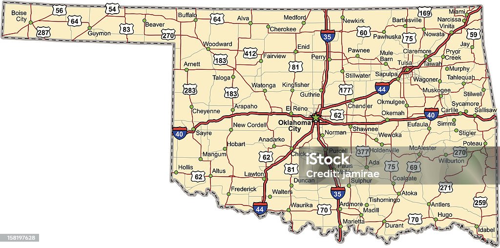 Oklahoma Autobahn-Karte (Vektor - Lizenzfrei Oklahoma Vektorgrafik