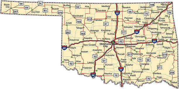 ilustraciones, imágenes clip art, dibujos animados e iconos de stock de oklahoma highway mapa (vector - state highway