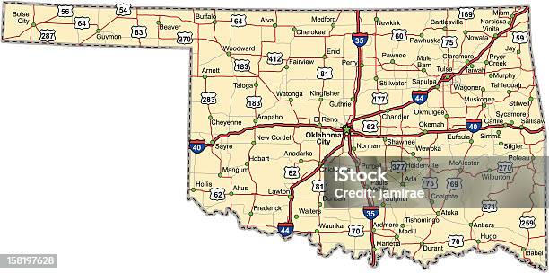 Ilustración de Oklahoma Highway Mapa Vector y más Vectores Libres de Derechos de Oklahoma - Oklahoma, Mapa, Mapa de carretera