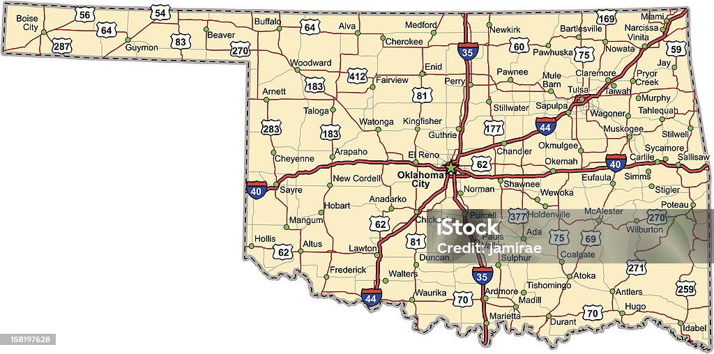 Oklahoma Autostrada Map (wektorowe - Grafika wektorowa royalty-free (Stan Oklahoma)
