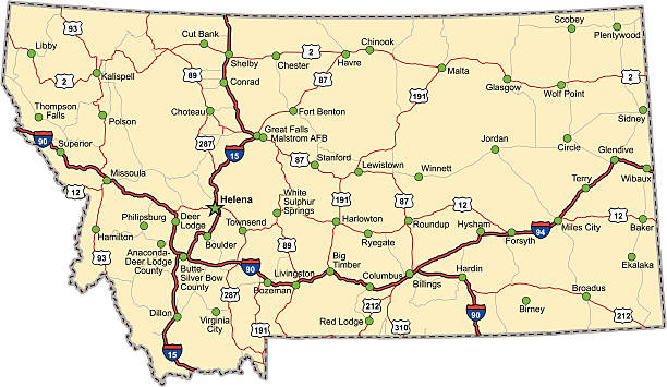 ilustraciones, imágenes clip art, dibujos animados e iconos de stock de montana highway mapa (vector - state highway