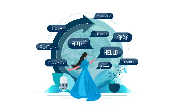 Vector illustration of Young people chatting in foreign languages. Vector illustration for web banner, infographics, mobile.