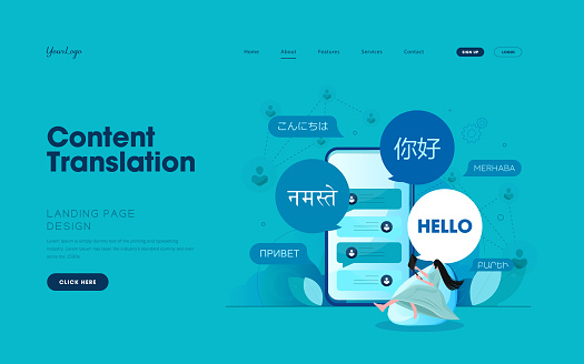 Online multi language translator app concept stock illustration