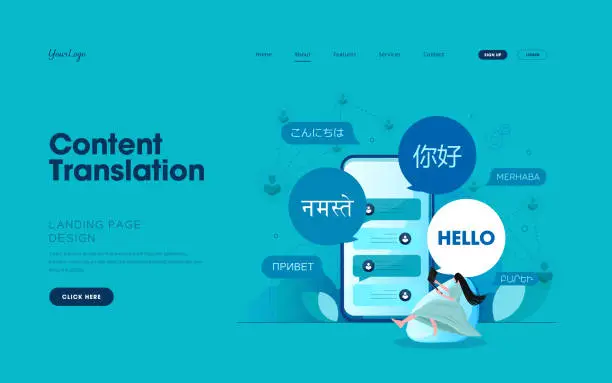 Vector illustration of Online multi language translator app concept
