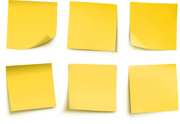 желтые стикеры - thumbtack message reminder office stock illustrations