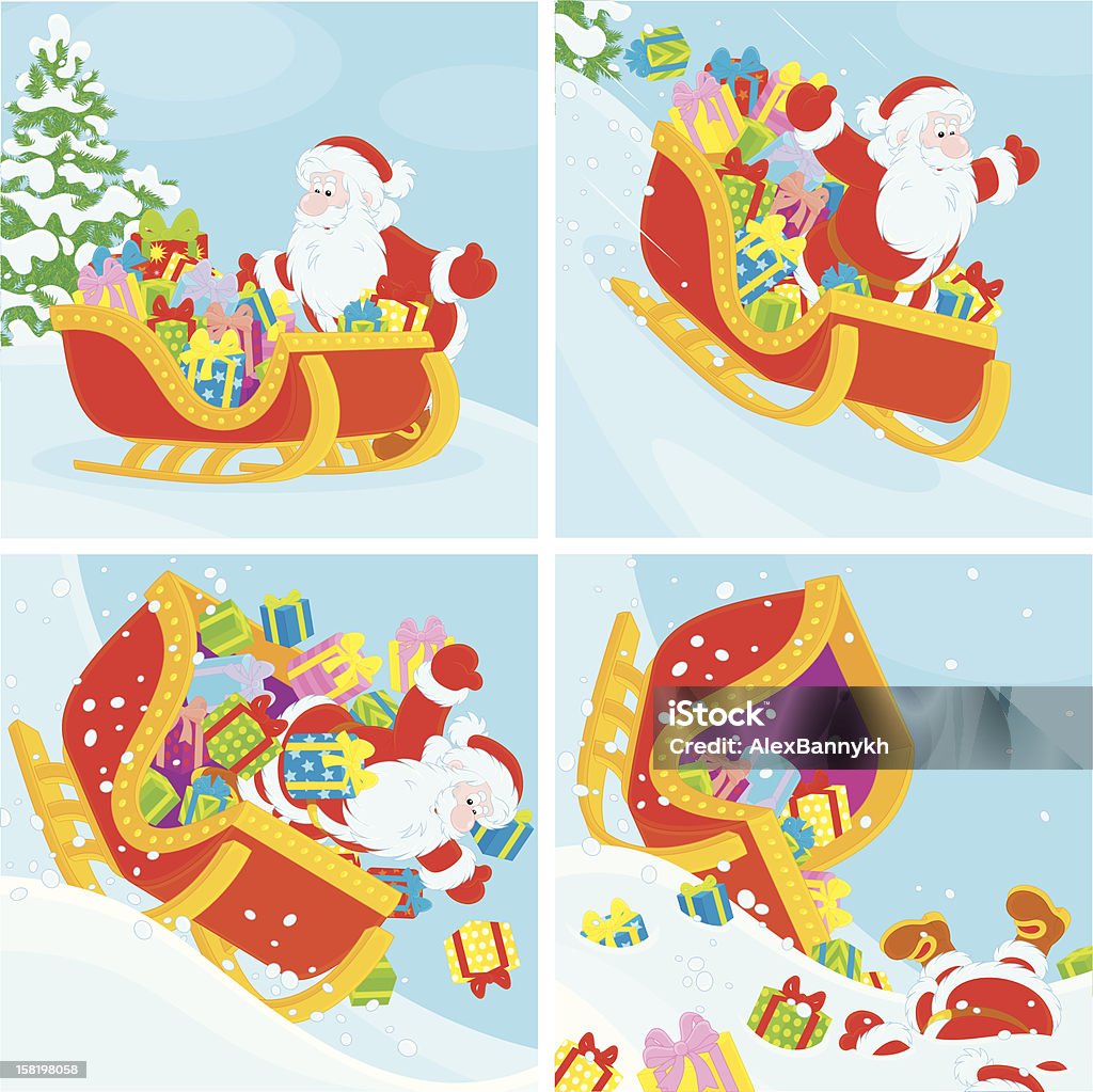 サンタがそりスライド、丘 - クリスマスのロイヤリティフリーベクトルアート