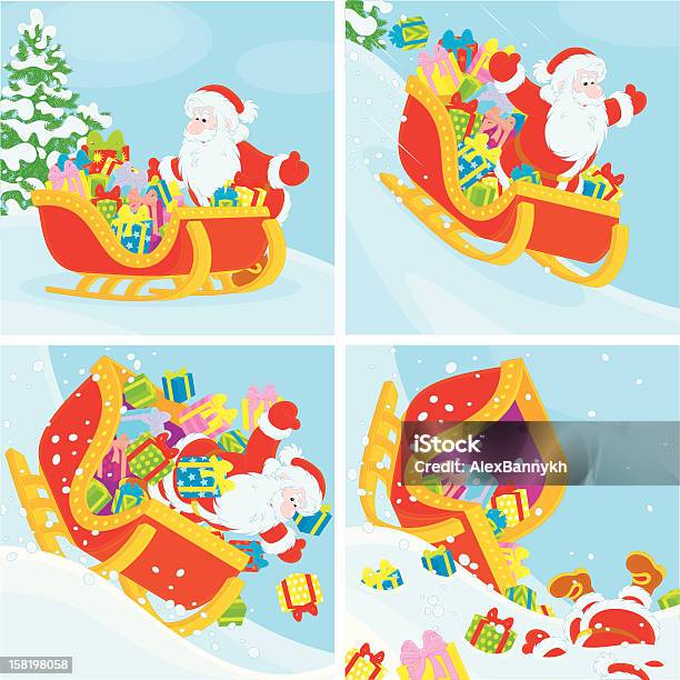 Santa Sleigh Стекла В Его Вниз Холма — стоковая векторная графика и другие изображения на тему Рождество - Рождество, Векторная графика, Двигаться вниз