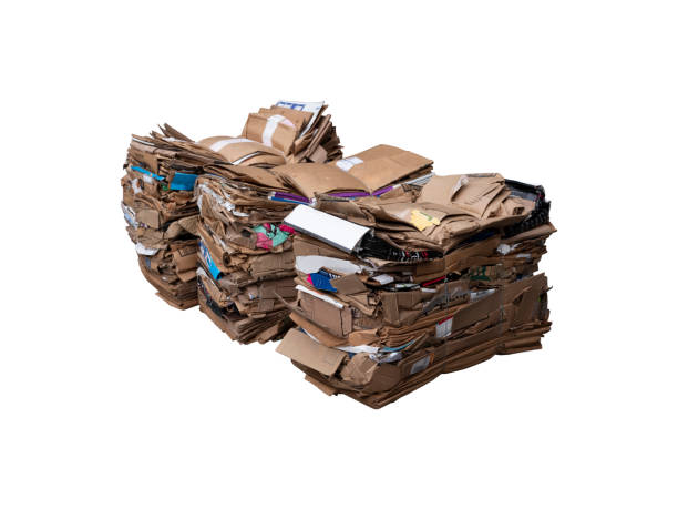 istock Group of Compressed cardboard isolated on white background. Recyclable materials and environment protection concept 1581989015