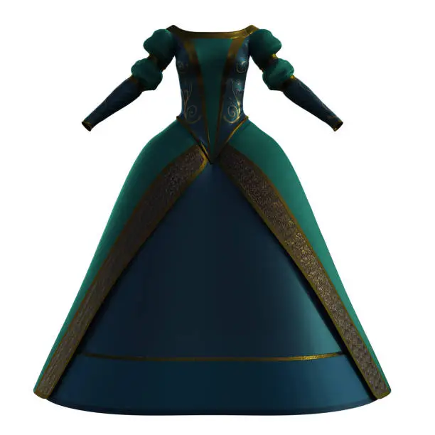 Victorian Ballgown isolated on white, 3d render.