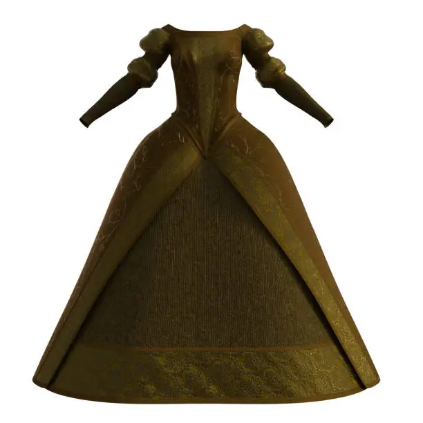 Victorian Ballgown isolated on white, 3d render.