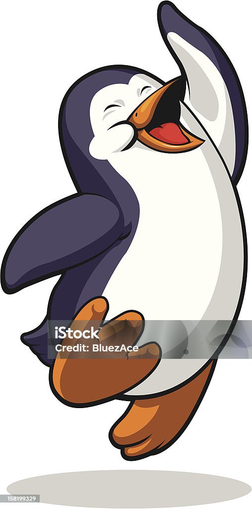 Penguin Jumping in Excitement A vector image of a jumping in excitement & raising his hand. Drawn in cartoon style, this vector is very good for design that needs animal element in cute, funny, colorful and cheerful style. Penguin stock vector