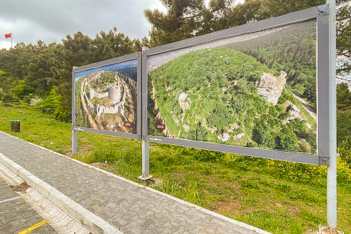 istanbul,Turkey.April 7,2023.Aydos Forest ,Aydos Castle Ruins. Aydos Forest, located in northeast of Istanbul is a natural area that offers visitors a captivating journey through history with Aydos Castle ruins.