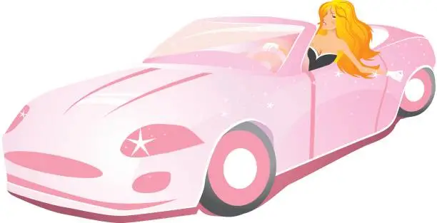 Vector illustration of Blonde driving a supercar