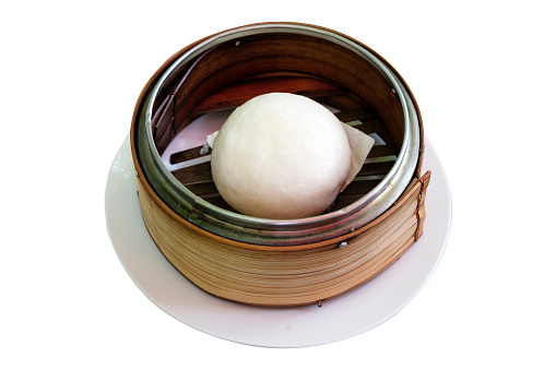 Chinese Steamed Creamy Custard Bun isolated on white
