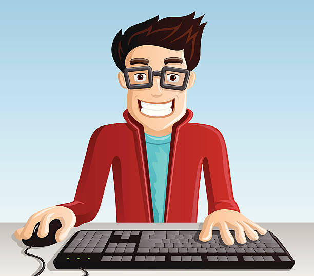 компьютер geek 2 - nerd men computer cheerful stock illustrations