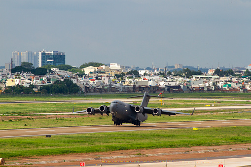 Ho Chi Minh City, Vietnam - May 1, 2022 : A Boeing C-17A Globemaster III Aircraft Of Royal Australian Air Force Taking Off From Tan Son Nhat International Airport.