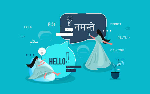 Online multi language translator app. Multilingual communication concept. Vector illustration.