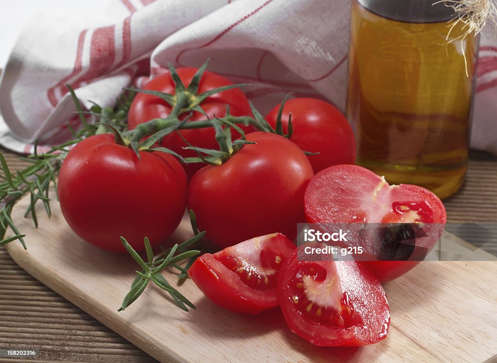 Tomaten, Gewürze und Olivenöl - Lizenzfrei Bausatz Stock-Foto