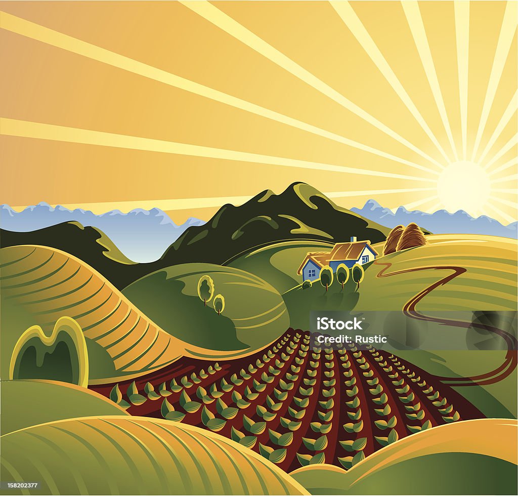 Montagne Paysage rural - clipart vectoriel de Agriculture libre de droits