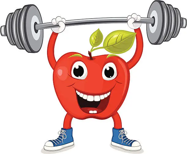 Vector illustration of Apple weightlifting vector illustration