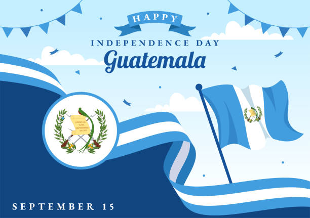 stockillustraties, clipart, cartoons en iconen met guatemala independence day vector illustration on september 15 with waving flag background in national holiday flat cartoon hand drawn templates - onafhankelijkheid begrip