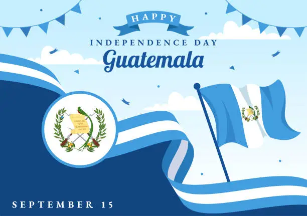 Vector illustration of Guatemala Independence Day Vector Illustration on September 15 with Waving Flag Background in National Holiday Flat Cartoon Hand Drawn Templates