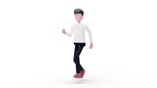 3d animation cartoon human icon walking. Happy man.