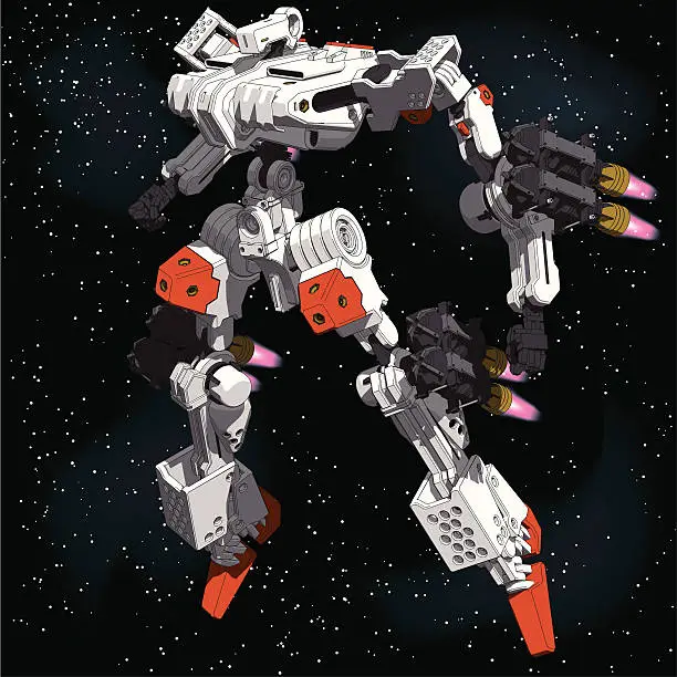 Vector illustration of Armored-Loader for space(high-maneuver-package)[front left view]