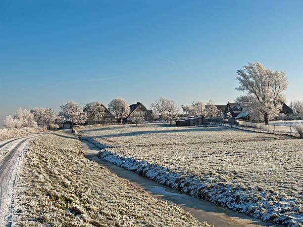 quinta no inverno paisagem holandesa - alblasserwaard imagens e fotografias de stock