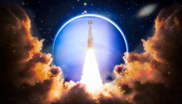 istock Dark space shuttle launch in the clouds with stars on background.Spaceship flight. Elements of this image furnished by NASA 1582067634