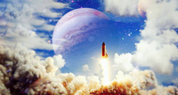 istock Spaceship in deep space.  Dark space with stars on background. Elements of this image furnished by NASA 1582069203