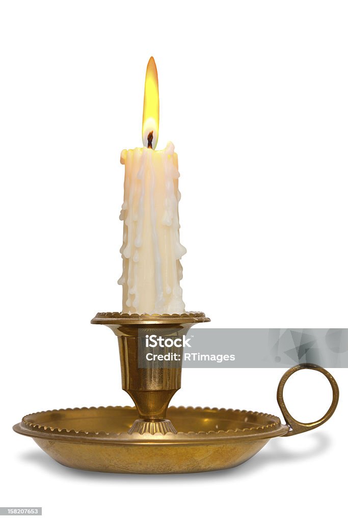 Candle in brass holder isolated - Royalty-free Kaars Stockfoto