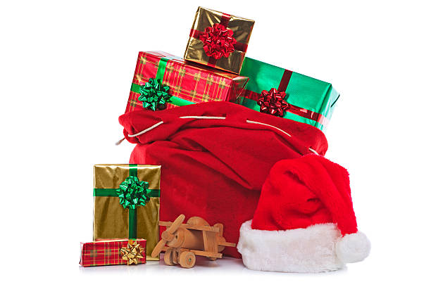 istock Santa Claus sack full of gift wrapped presents 158207695