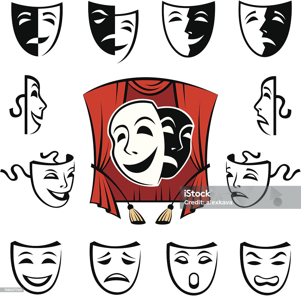 Conjunto de máscaras de teatro - Vetor de Culturas royalty-free
