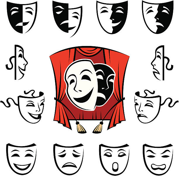 ilustrações de stock, clip art, desenhos animados e ícones de conjunto de máscaras teatrais - arte cultura e espetáculo ilustrações