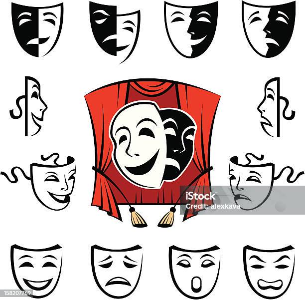 Vetores de Conjunto De Máscaras De Teatro e mais imagens de Culturas - Culturas, Arte, Performance