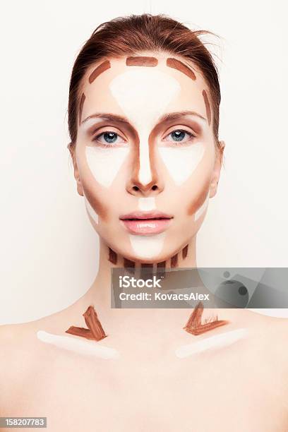 Make Up Tutorial How To Shade The Face Stock Photo - Download Image Now - Make-Up, Outline, Stage Make-Up