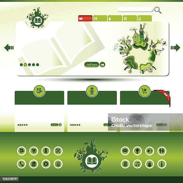 Шаблон Сайта Зеленый Эко — стоковая векторная графика и другие изображения на тему Бессмысленный рисунок - Бессмысленный рисунок, Бизнес, Веб-страница